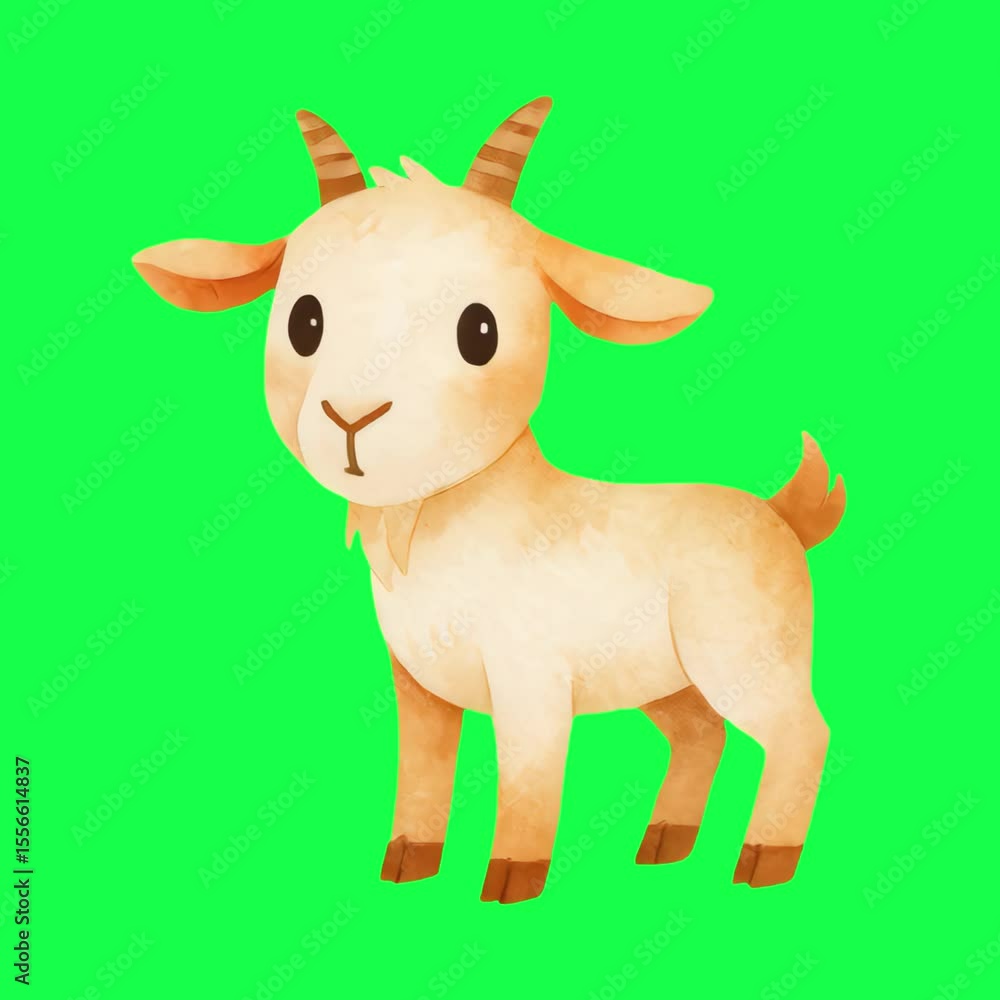 Cute cartoon goat illustration animation, transparent 4K video, green screen