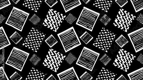 Modern abstract pattern with irregular geometric blocks and offset alignments, a black and white sketch vector hand drawn