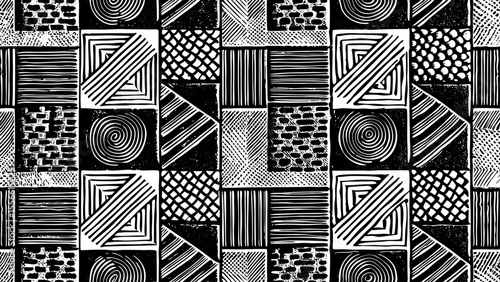 Modern abstract pattern with irregular geometric blocks and offset alignments, a black and white sketch vector hand drawn