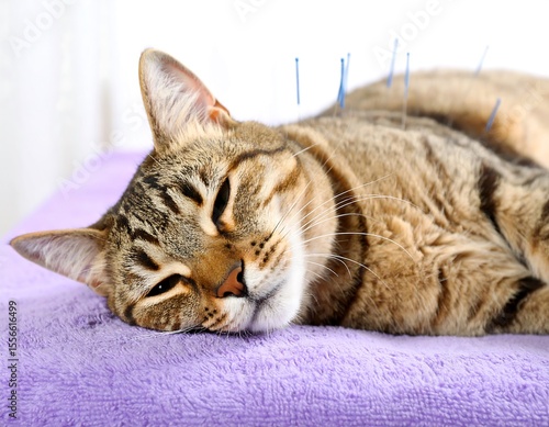 Cat receiving acupuncture