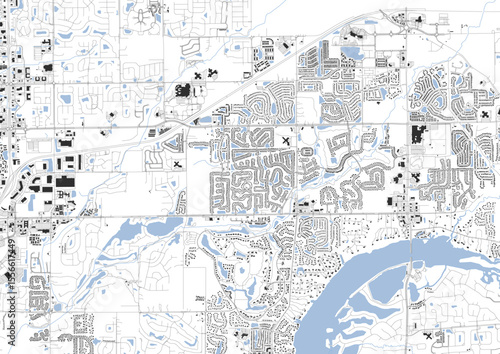 Wallpaper Mural  Fishers zoomed map, highlighting detailed highways, buildings, and waterways. Vector illustration for urban planning or architecture. Torontodigital.ca