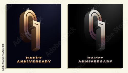 3d Year Anniversary Gold Metal Colour 1st, 1st Happy Anniversary with Elegant Colour, Luxury and Modern.