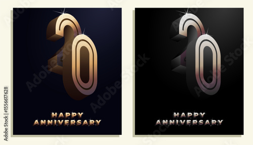 3d Year Anniversary Gold Metal Colour 20th, 20th Happy Anniversary with Elegant Colour, Luxury and Modern.