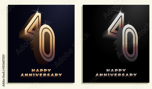 3d Year Anniversary Gold Metal Colour 40th, 40th Happy Anniversary with Elegant Colour, Luxury and Modern.