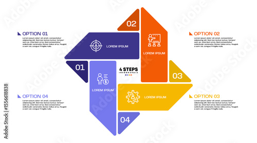 Venn diagram infographic chart template for business 4 step options, presentation with venn diagram elements vector illustration.	
