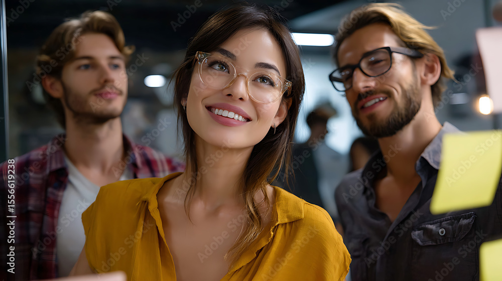 Smiling Young Professionals Brainstorming in a Modern Office Smiling Young Professionals Brainstorming in a Modern Office
