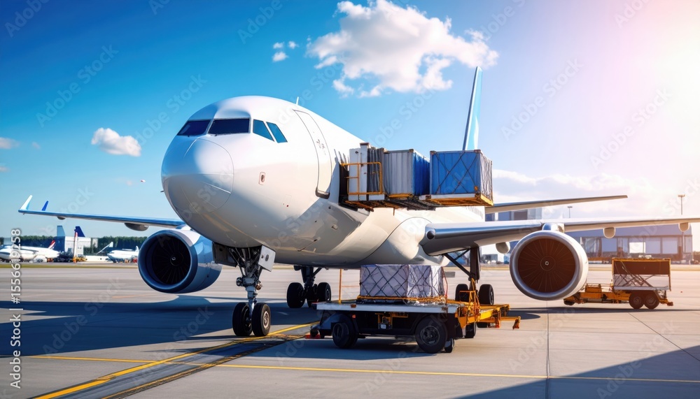 Cargo Loading Operations on a Modern Airplane at a Busy Airport Terminal Cargo Loading Operations on a Modern Airplane at a Busy Airport Terminal