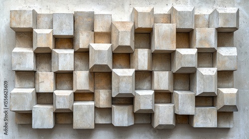 Geometric pattern of sculpted squares on a wall.
