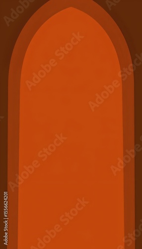 An orange and brown arched window with a brown background.