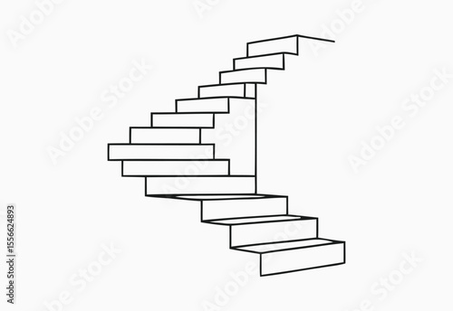 Simple black line drawing of a modern spiral staircase on a white background