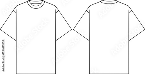 Blank White Short Sleeve Oversize T-Shirt Template   .Front and Back View.