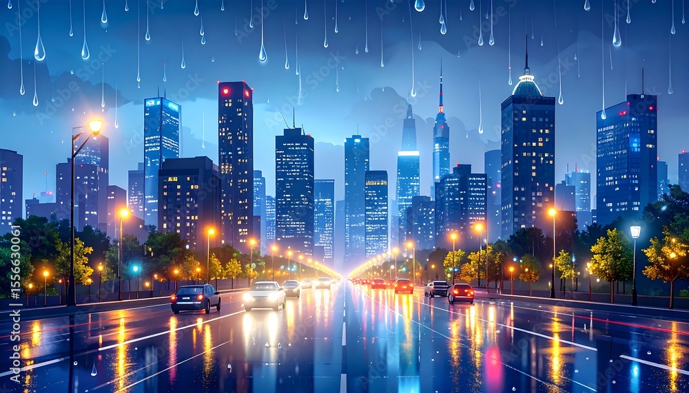Fototapeta premium Rainy city night view