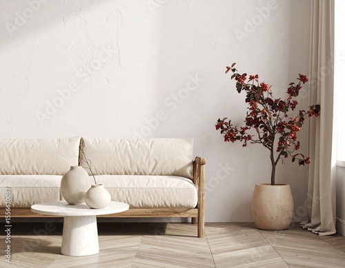 Scandinavian Minimalist Living Room with Beige Sofa and Natural Light