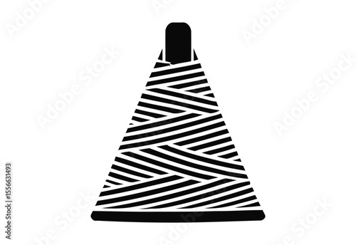 Black and white illustration of a cone shaped spool of thread