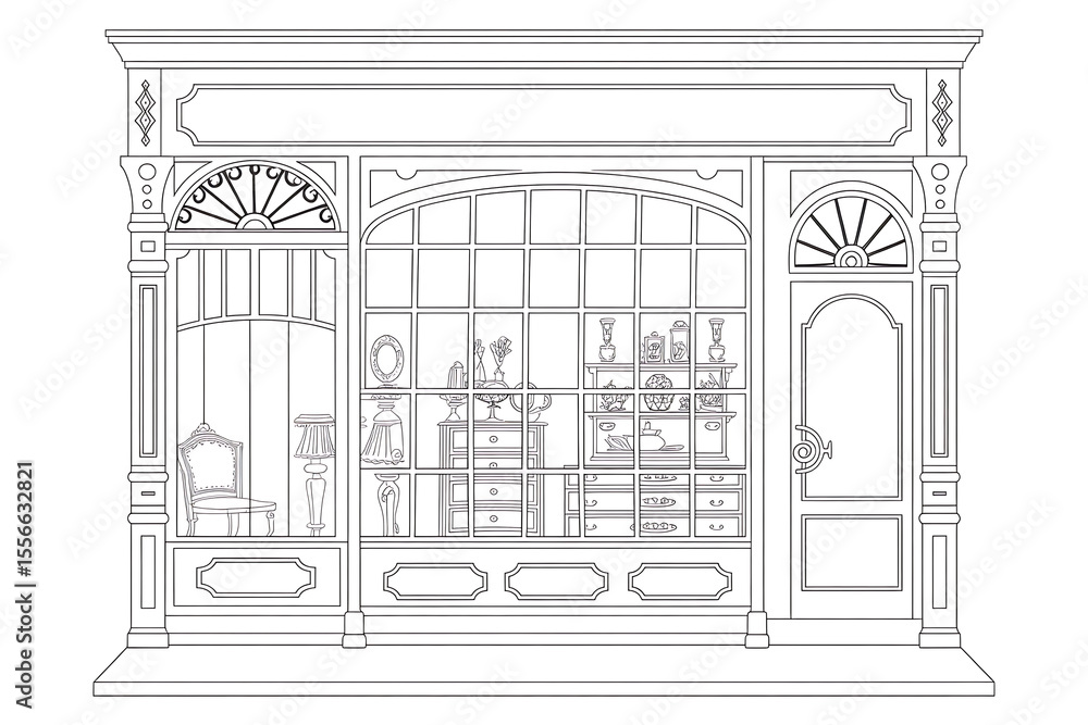 Fototapeta premium Ornate storefront, vintage shop facade, detailed design. 