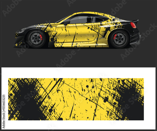 Yellow and Black Sports Car with Abstract Grunge Design and Pattern