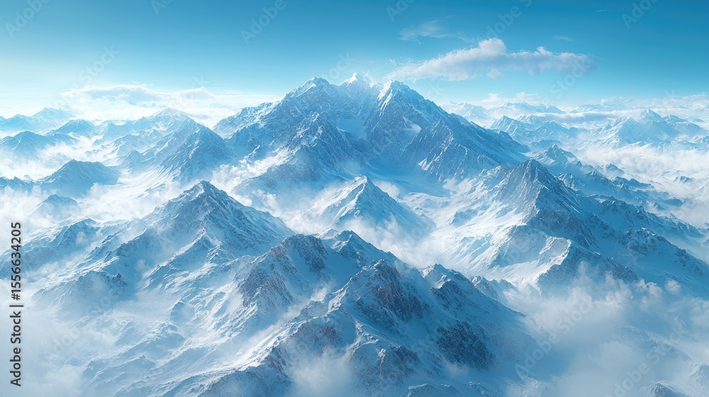 Majestic snow-capped mountain range viewed from above. Majestic snow-capped mountain range viewed from above.