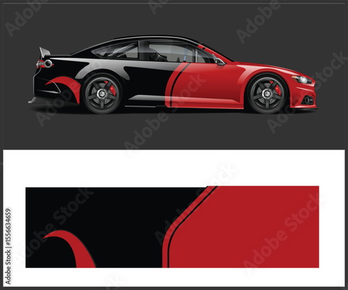 Sleek Sports Car with Bold Black and Red Color Scheme Design