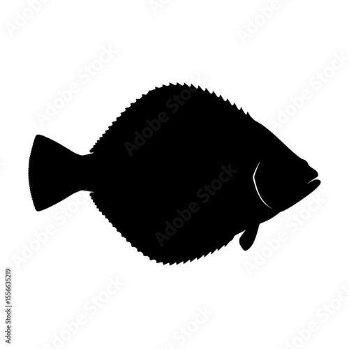 Silhouette of a Flounder Fish Showcasing Its Distinct Flat Body and Fin Details