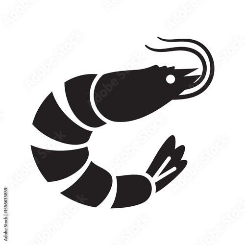 Seafood shrimp prawn icon fresh ocean food cooking ingredient crustacean shellfish delicious gourmet appetizer marine animal culinary vector symbol solid glyph