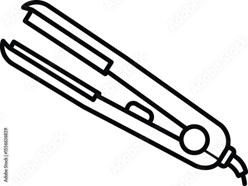 Hair Straightener Illustration: A sleek black-and-white illustration of a hair straightener, with precise lines and a clean aesthetic, perfect for beauty and style concepts.