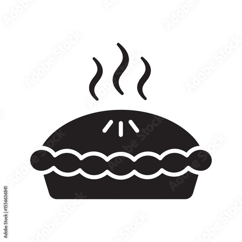 Hot pie dessert bakery food sweet treat with fruit filling delicious pastry baked apple cherry crust meal vector solid glyph icon symbol