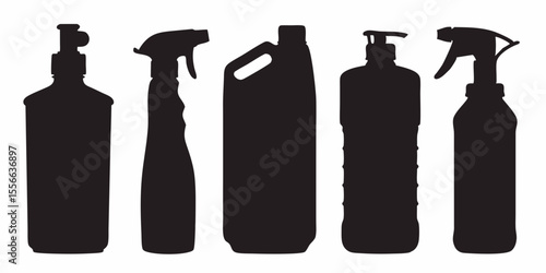 Cleaning product bottles vector illustration for household cleaning supplies and chemical container design needs silhouette