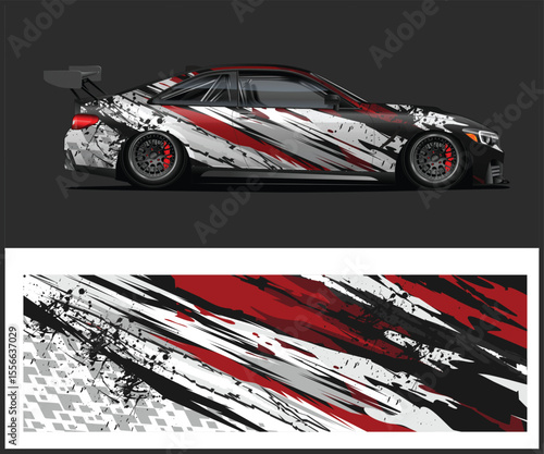Modern Sports Car with Abstract Racing Livery and Vinyl Wrap Design