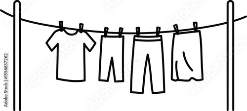 Fresh Linen on the Line: Line-dried clothes hang outside, a minimalist depiction of clean clothes on a laundry day. Capturing the simplicity and refreshing aroma of freshly cleaned clothes