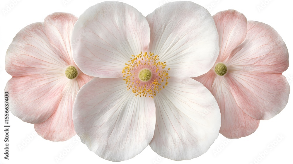 Fototapeta premium Three Delicate Pink Flowers Blossom Closeup