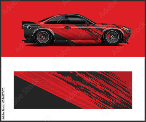 Sleek Red and Black Sports Car with Custom Wrap Design Illustration