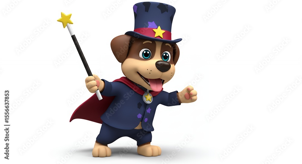 Obraz premium Cartoon dog magician with wand