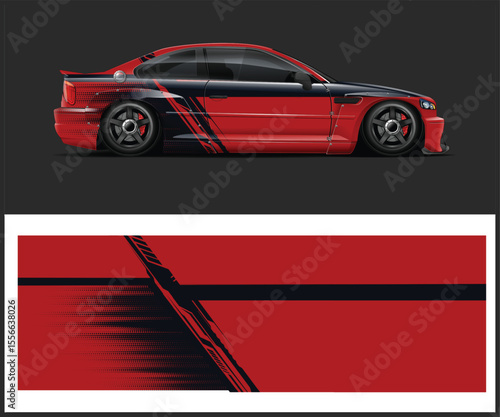 Sleek Red and Black Car Wrap Design for Automotive Customization