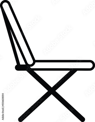 Foldable Chair: A simple minimalist illustration featuring a black outline of a foldable chair, perfect for any setting.
