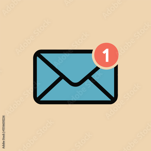 Blue envelope icon with black outline and a red circle containing the number one on a tan background