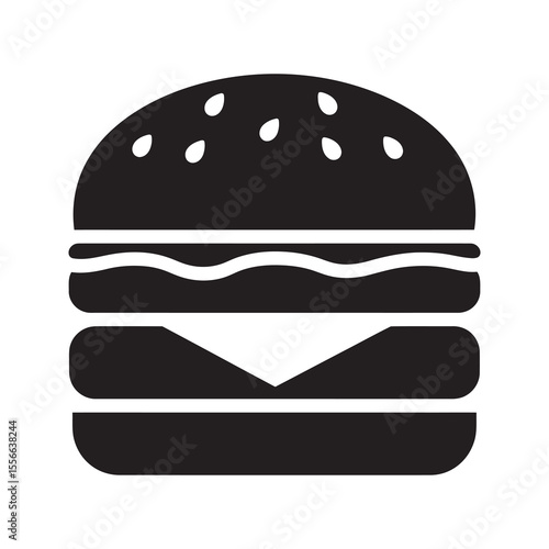 Hamburger burger fast food junk food meal with bun meat cheese lettuce delicious sandwich snack lunch dinner vector solid glyph icon
