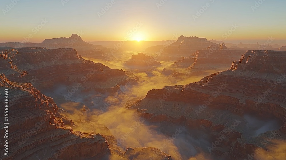 Naklejka premium A majestic canyon landscape at sunrise.