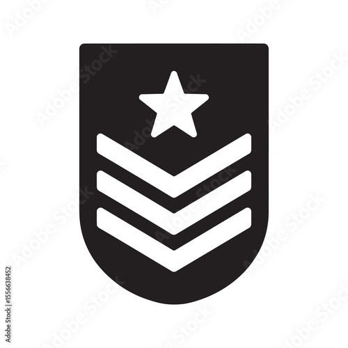 Military rank chevron insignia army soldier patch uniform symbol for sergeant officer award honor force promotion vector solid glyph icon