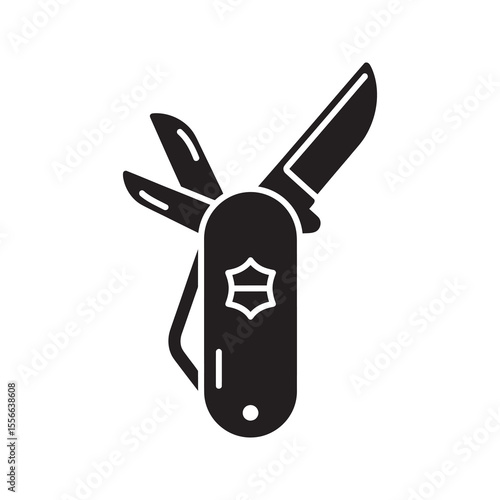 Multitool pocket knife army equipment for survival camping hiking outdoor adventure gear with multiple blade toolset vector solid glyph symbol icon