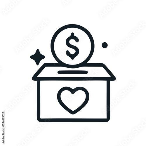 Donation box with heart and coin, symbolizing charitable giving and financial support.