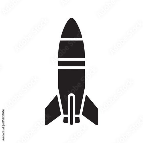 Rocket missile weapon for military attack warhead launch system for army navy airforce strategic ordnance vector solid glyph icon symbol