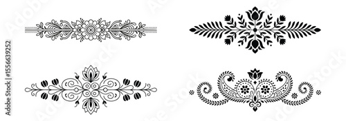 Four ornate floral decorative borders and dividers isolated on white background