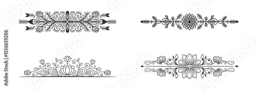 Collection of four ornate decorative borders and dividers isolated on white background
