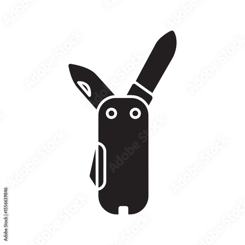 Solid glyph vector icon design of a multipurpose swiss army knife for survival equipment representing utility tool and military pocket gadget design