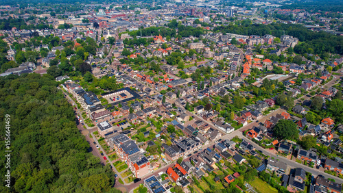 Aerial panorama view of the city Assen in the Netherlands on a sunny morning in summer