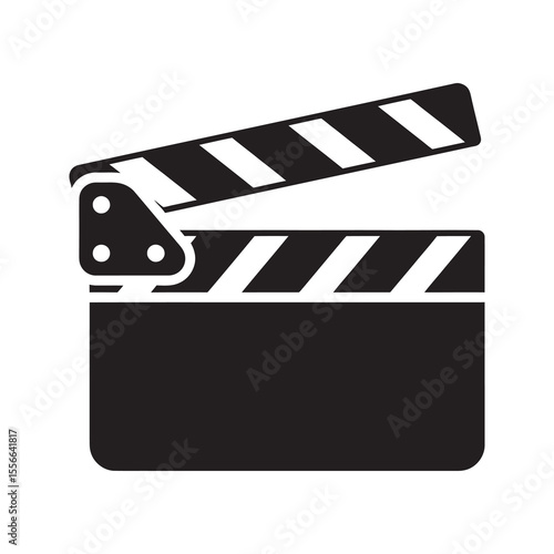Solid glyph vector icon of a film clapperboard for movie production representing a cinema scene slate and hollywood action director equipment
