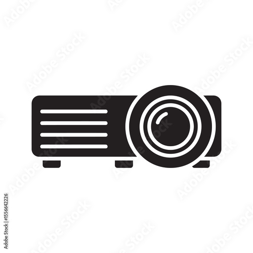 Solid glyph vector icon of a digital video projector for a home theater or business presentation representing movie projection equipment
