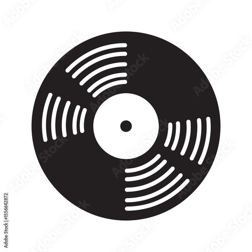 Solid glyph vector icon of a vinyl record disc with grooves representing retro lp album and analog audio music for a turntable player