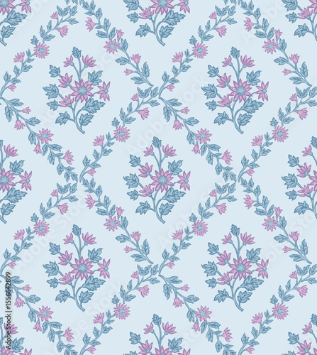 Boho Floral repeat pattern, Block print , Flower damask, floral vector file, ogee pattern, global print, seamless floral