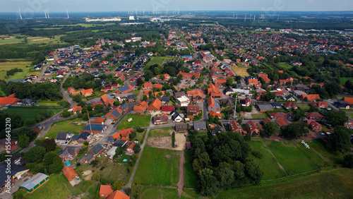 Aerial of the old town of the city Dorpen in the Germany on a sunny day in summer